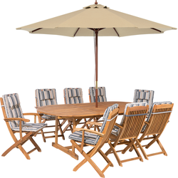 MAUI  - Tuinset voor 8 met parasol - Donkerblauw - Acaciahout
