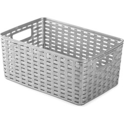 Plasticforte Opbergmand - Kastmand - rotan kunststof - zilvergrijs - 6 Liter - 19 x 29 x 13 cm - Opbergmanden