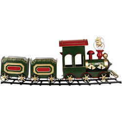 Clayre & Eef Kerstdecoratie Beeld Trein 77x15x33 cm Groen Metaal