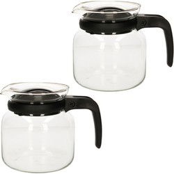 Theepot - 2x - glas - kunststof deksel - zwart - 1 liter - theekan - Theepotten