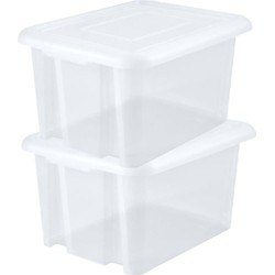 10x stuks kunststof opbergboxen/opbergdozen wit transparant L65 x B50 x H36 cm stapelbaar - Opbergbox