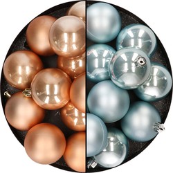 Kunststof kerstballen 6 cm - 24x stuks - lichtbruin en lichtblauw - Kerstbal