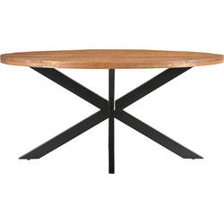 Livingfurn - Eetkamertafel Rocky Oval 160 cm - Mangohout / Gecoat Staal