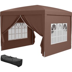 4goodz Outsunny Partytent 3x3 m - Opvouwbaar met 4 Zijwanden - Bruin