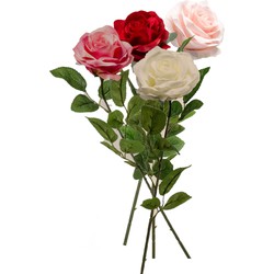 4x Gekleurde rozen Marleen bloemen kunsttakken 63 cm - Kunstbloemen