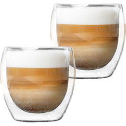 HI Koffieglazen - 2x stuks - dubbelwandig - theeglazen - 250 ml - Koffie- en theeglazen
