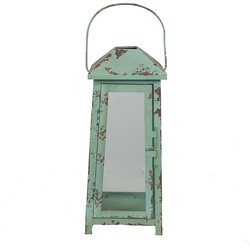 Clayre & Eef Lantaarn  16x15x47 cm Groen Bruin Metaal Glas Kaarsenhouder