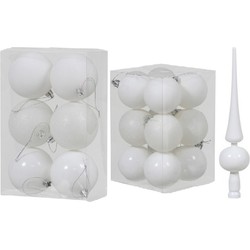 Kerstversiering kunststof kerstballen met piek wit 6 en 8 cm pakket van 37x stuks - Kerstbal