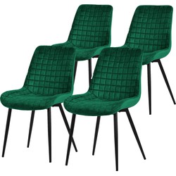 Eetkamerstoel set van 4 donkergroen met fluwelen bekleding en stalen poten Keukenstoel met rugleuning ML design