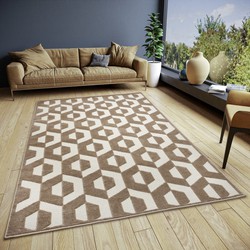 Modern vloerkleed - Hexa Crème/Bruin - 67 X 120 CM