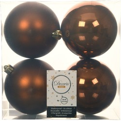 Decoris kerstballen - 4x st - kaneel bruin - 10 cm - kunststof - glans/mat - Kerstbal