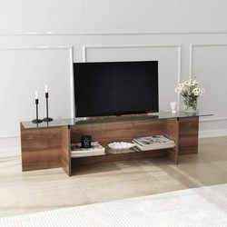 TV Meubel Escape TV Walnoot Glas 158x40x35 cm