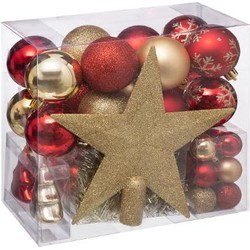 Breukvaste kerstballen set Star - Goud/Rood - 44-delig