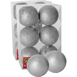 12x stuks kerstballen zilver glitters kunststof 4 cm - Kerstbal