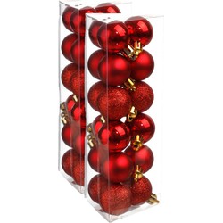 36x stuks kerstballen rood glans en mat kunststof 3 cm - Kerstbal