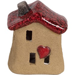 Clayre & Eef Decoratie Beeld Huis 7x6x8 cm Bruin Rood Keramiek