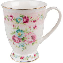 Clayre & Eef Mok Wit Roze Porselein Bloemen