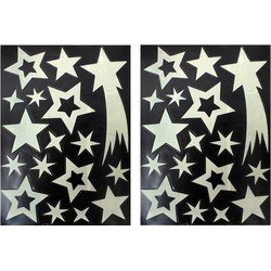 2x stuks velletjes kerst glow in the dark sterrenhemel 29,5 x 40 cm - Feeststickers