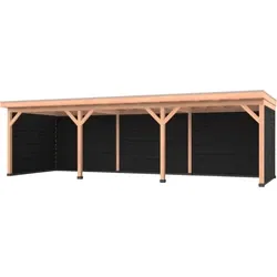 Douglas overkapping 900 x 400, met zwarte achterwand en twee zijwanden, Westwood Comfort