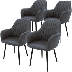 Eetkamerstoel set van 4 Gevoerde quilting met rugleuning en armleuningen Antraciet Keukenstoel met kunstlederen bekleding ML design