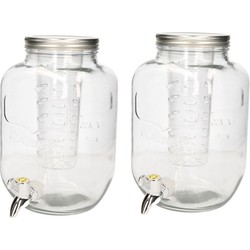 2x Glazen drank dispensers/limonadetappen met kraantje 4 liter - Drankdispensers