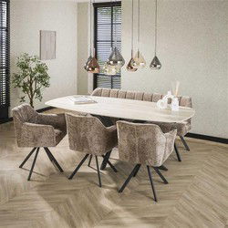 Hoyz Collection - Eetkamertafel 215 Deens Ovaal Romano - Travertin 3D Keramiek