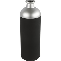 Countryfield Bloemen/deco vaas - zwart/zilver - glas - fles - D11 x H33 cm - Vazen