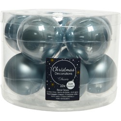 10x stuks glazen kerstballen lichtblauw 6 cm mat/glans - Kerstbal