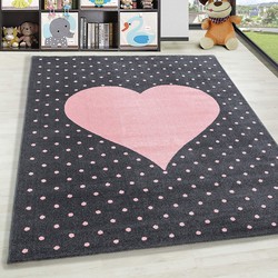 Kids Kinderkamer Roze - Grijs vloerkleed - Hart - 80 X 150 CM