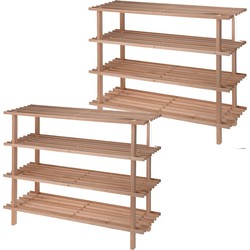 2x stuks houten schoenenrek/schoenenstandaard 4-laags 77 x 26 x 65 cm - Schoenenrekken