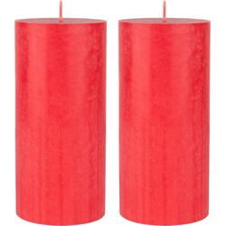 2x stuks rode cilinder kaarsen /stompkaarsen 15 x 7 cm 50 branduren sfeerkaarsen rood - Stompkaarsen