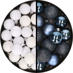 34x stuks kunststof kerstballen wit en donkerblauw 3 cm - Kerstbal