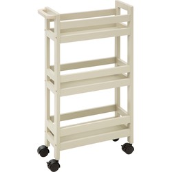 5Five Keuken of badkamer trolley 3-laags - creme wit - D15 x B40 x H75 cm - mdf hout - met wielen - Opberg trolley