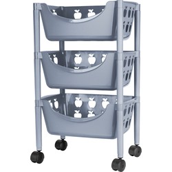 Juypal Keukentrolley met appelmotief - 3-laags - grijs - kunststof - 45 x 29,5 x 70,5 cm - Opberg trolley