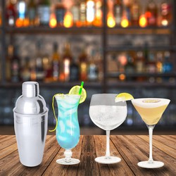 Cocktailglazen set - 12x stuks - 3 soorten - incl. cocktailshaker - zilver - 550 ml - Cocktailglazen