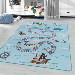 Kindervloerkleed - Piraten - Blauw - 100x150 cm