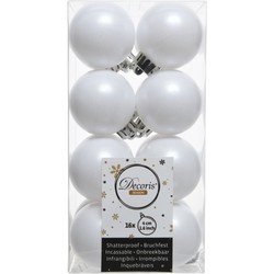 Decoris kleine kerstballen - 16x st - wit - 4 cm - kunststof - Kerstbal