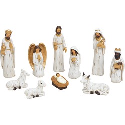 Set van 10x stuks kerststal beelden/kerstbeelden wit met goud 5-21 cm - Kerststallen