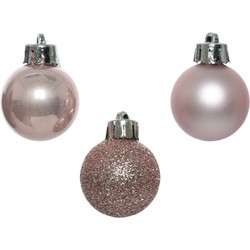 Decoris Kerstballen - 14ST - mini - lichtroze - kunststof - 3 cm - Kerstbal