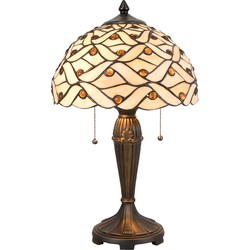 LumiLamp Tiffany Tafellamp  Ø 30x50 cm Beige Bruin Glas Halfrond Tiffany Bureaulamp