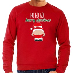 Bellatio Decorations foute kersttrui/sweater heren - Kerstman - rood - Merry Christmas XL - kerst truien