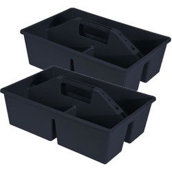 2x stuks gereedschap opbergbox/opbergdoos/mand antraciet met handvat 39 x 26 x 12 cm kunststof - Opbergbox