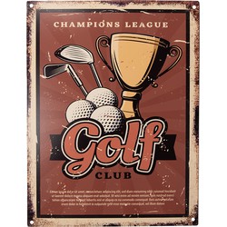 Clayre & Eef Tekstbord  25x33 cm Bruin Ijzer Golf club Wandbord