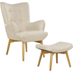VEJLE - Fauteuil met hocker - Lichtbeige - Polyester