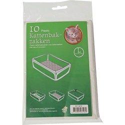 10 x stuks plastic kattenbak afvalzakken wit 50 x 20 x 37 cm - Poepzakjes