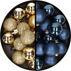 36x stuks kunststof kerstballen goud en donkerblauw 3 en 4 cm - Kerstbal