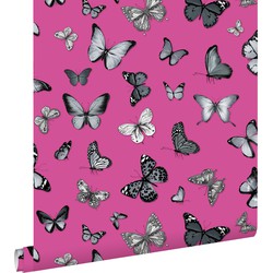 ESTAhome behang vlinders zwart en roze - 53 cm x 10,05 m - 138511