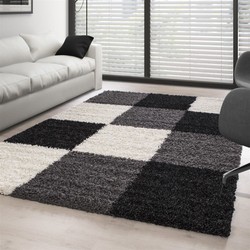 Hoogpolig vloerkleed -candy Shaggy Zwart Geblokt - 120 X 170CM