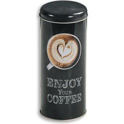 Kesper Koffie bewaarblik voor pads Enjoy your coffee - metaal - zwart - Voorraadblikken