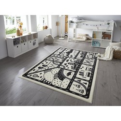 Kindervloerkleed - Adventures Roads Crème/Zwart - 80 X 150 CM